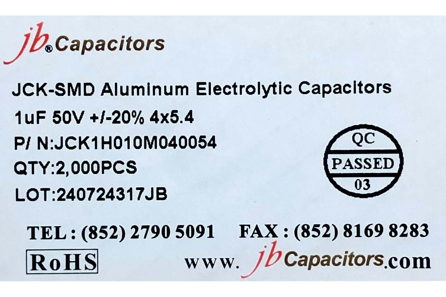 JCK1H010M040054 - 1uF 50V +/-20% 4*5.4mm 105' T/R RoHS SMD Aluminum Electrolytic Capacitors
