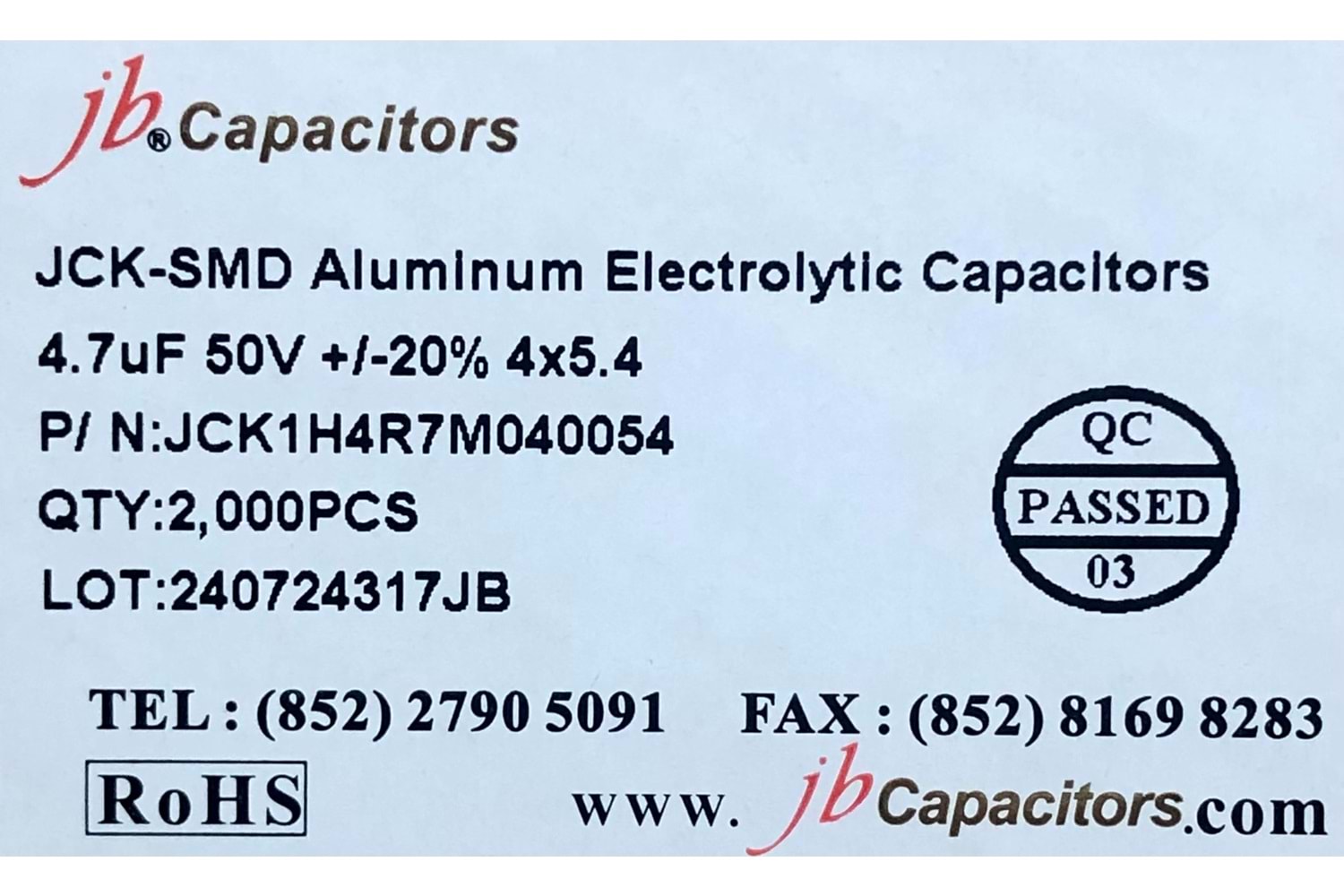 JCK1H4R7M040054 - 4.7uF 50V +/-20% 4*5.4mm 105' T/R RoHS SMD Aluminum Electrolytic Capacitors