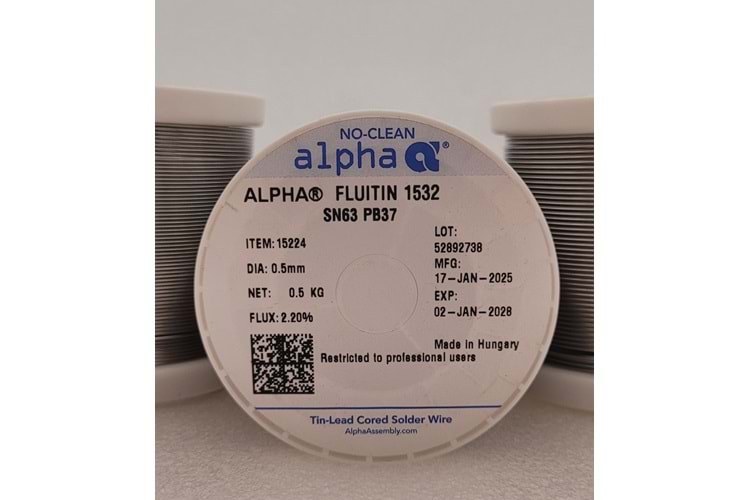Alpha Tel Lehim 63/37 Fluitin1532/122 Kurşunlu 0,5mm, 0.5kg Y