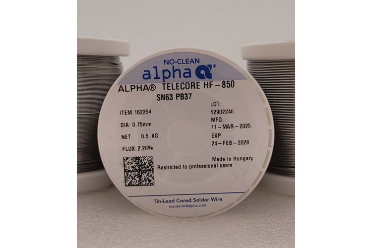 Alpha Tel Lehim 63/37 Telecore HF-850/122 Kurşunlu 0.75mm 0,5kg (0,5KG)
